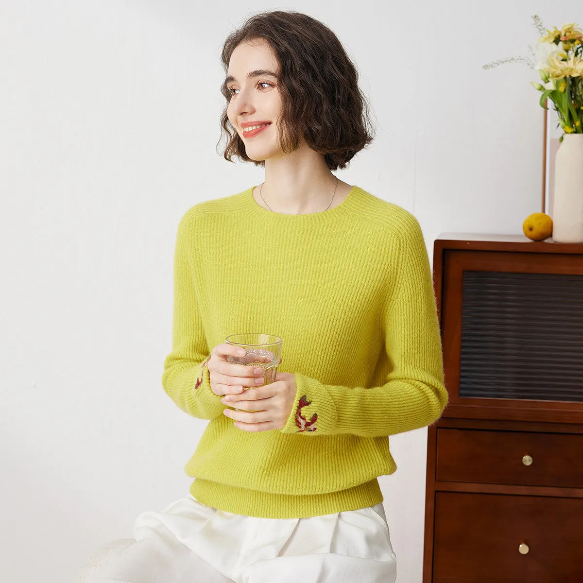 100% Cashmere Loose Round Neck Knit Sweater