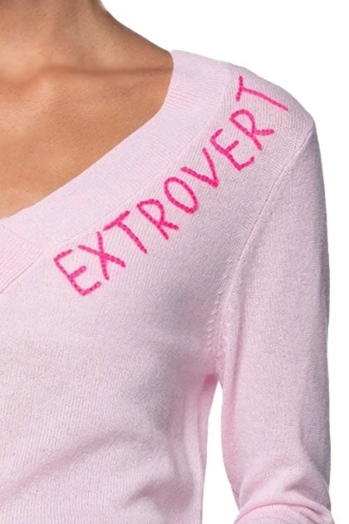 100% Cashmere V-Neck Sweater |  Extrovert, Introvert or Omnivert Embroidery