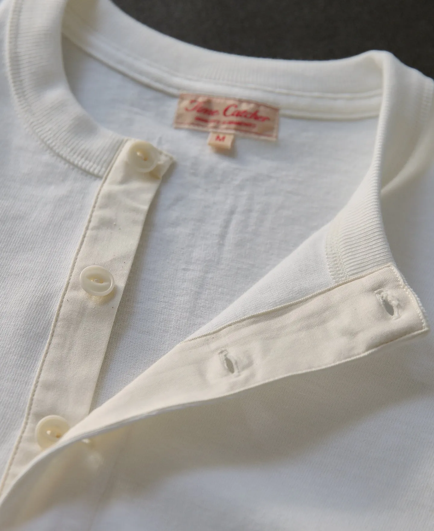 1930s 10.5 oz Cotton Loopwheel Tubular Henley Shirt - White