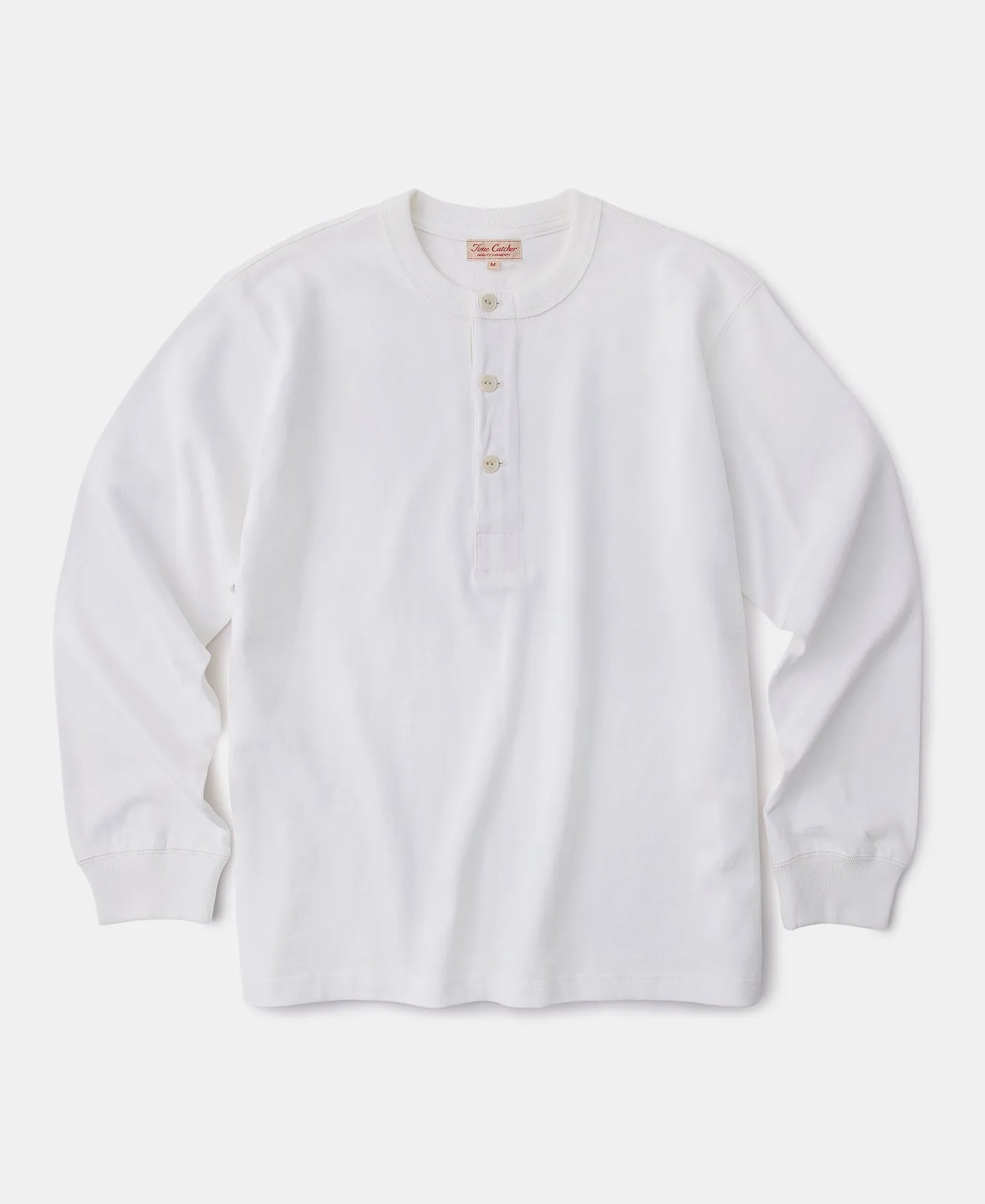 1930s 10.5 oz Cotton Loopwheel Tubular Henley Shirt - White