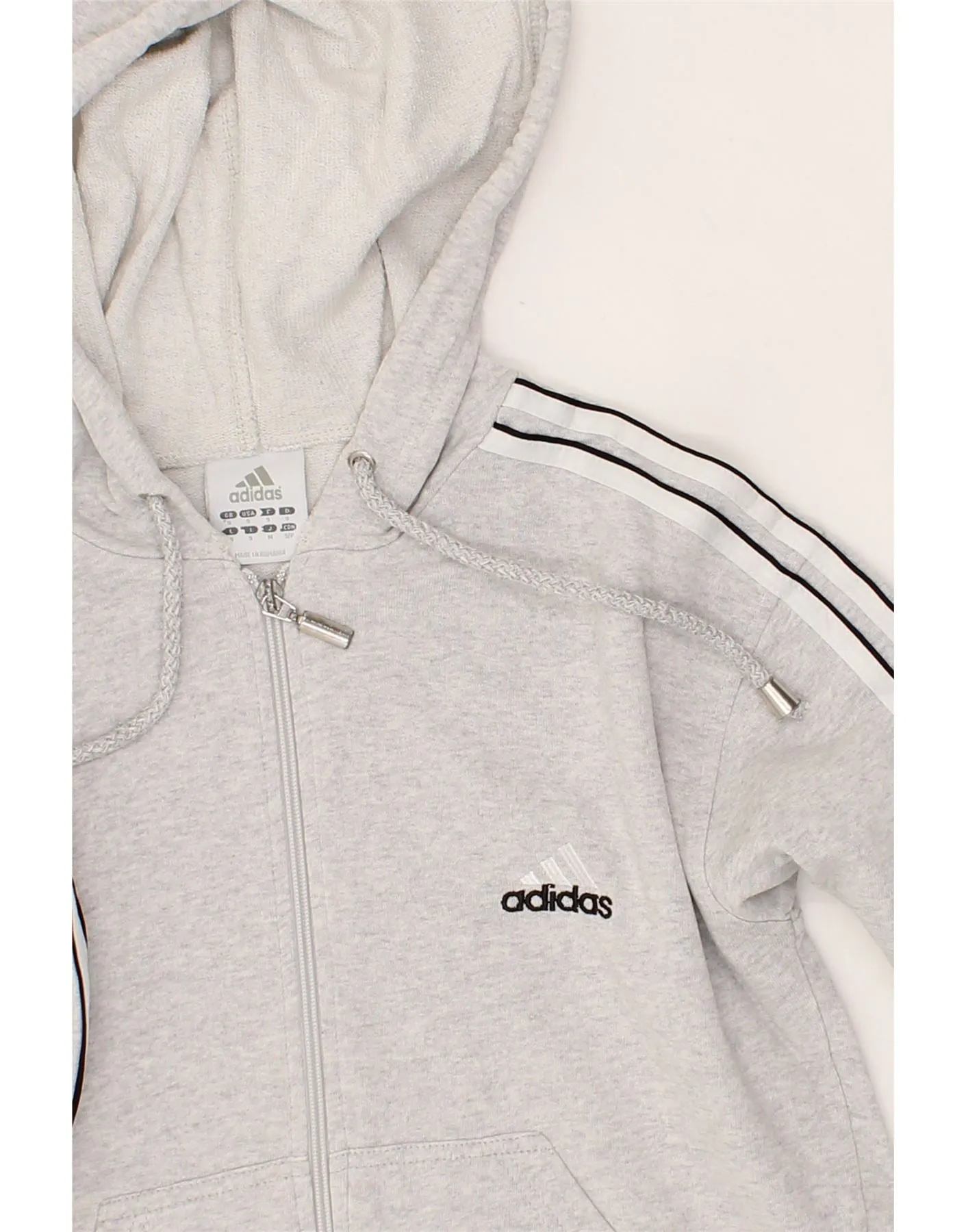 ADIDAS Womens Crop Oversized Zip Hoodie Sweater UK 10 Small Grey Cotton