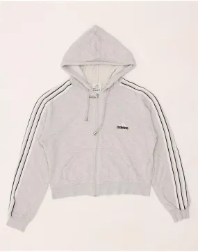 ADIDAS Womens Crop Oversized Zip Hoodie Sweater UK 10 Small Grey Cotton