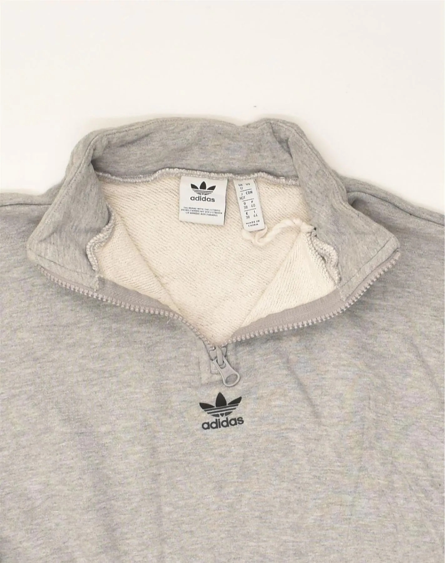 ADIDAS Womens Crop Zip Neck Sweatshirt Jumper UK 12 Medium  Grey Cotton