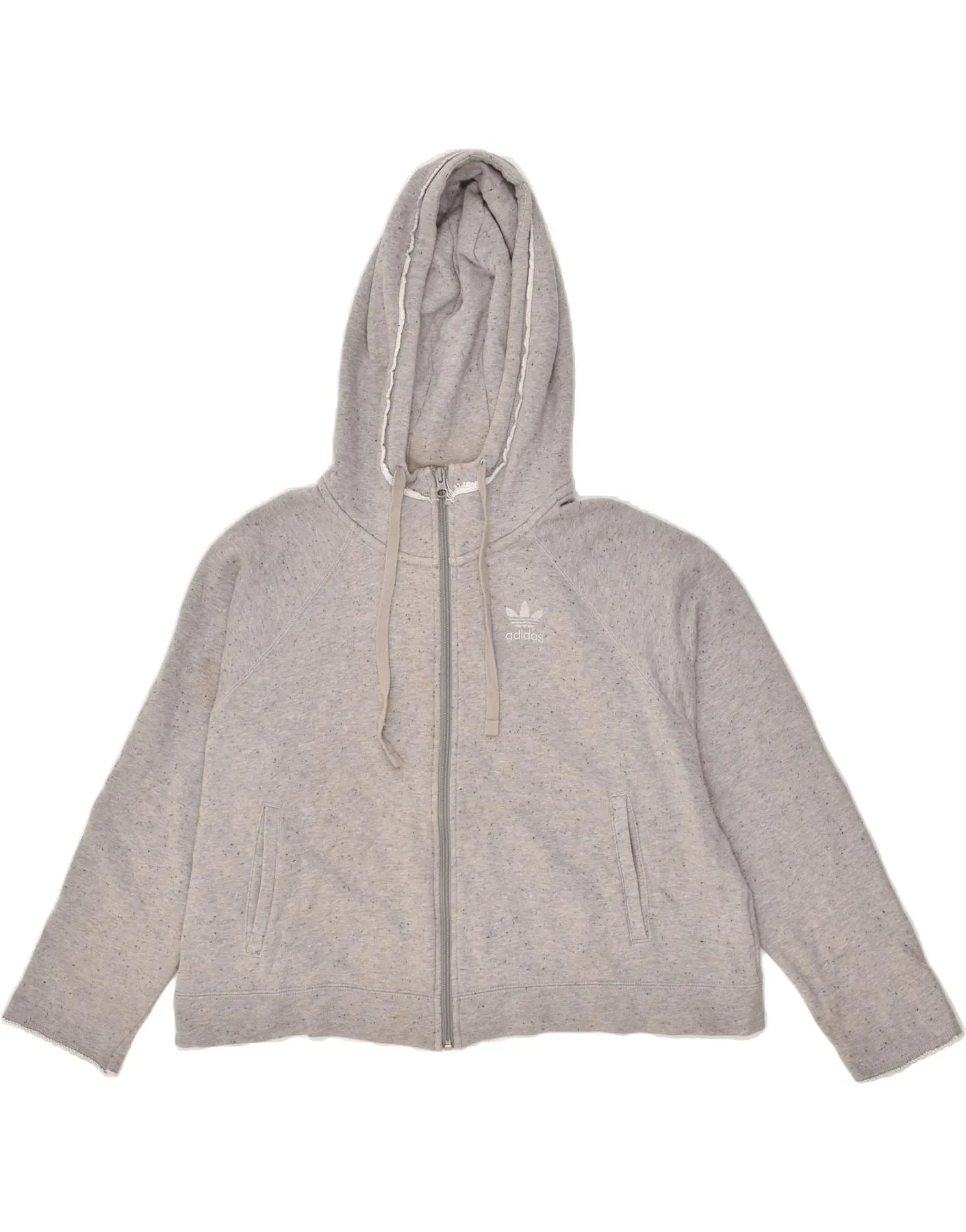 ADIDAS Womens Oversized Crop Graphic Zip Hoodie Sweater UK 6 XS Grey