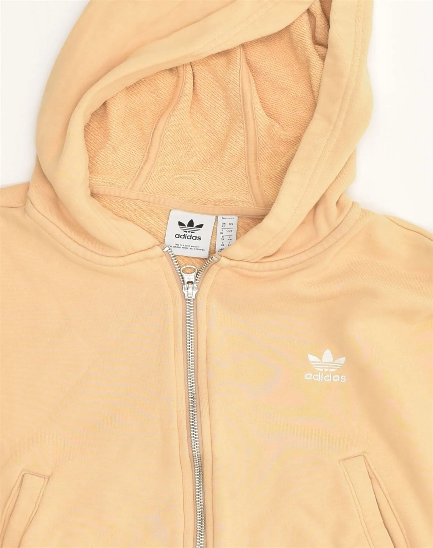 ADIDAS Womens Oversized Crop Zip Hoodie Sweater UK 12 Medium  Yellow