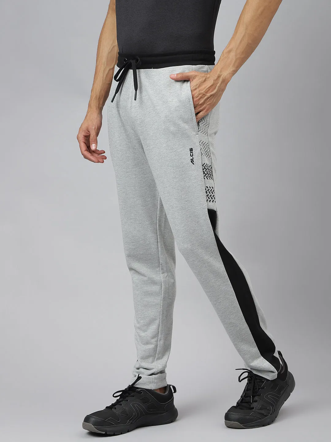 Alcis Men Graphic-Print Light Grey Melange Soft-Touch Track Pants