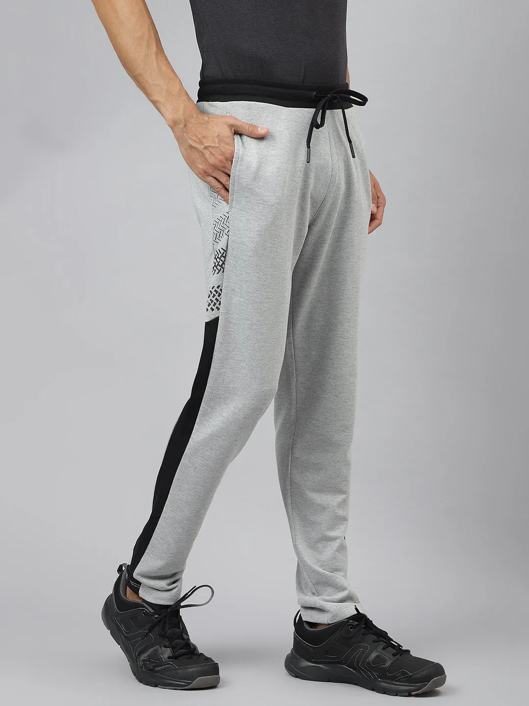 Alcis Men Graphic-Print Light Grey Melange Soft-Touch Track Pants