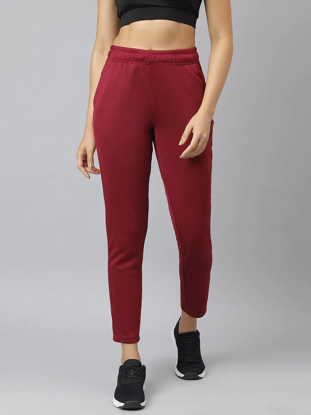 Alcis Women Red Plum Anti-Static Soft-Touch Slim-Fit Training Track Pants