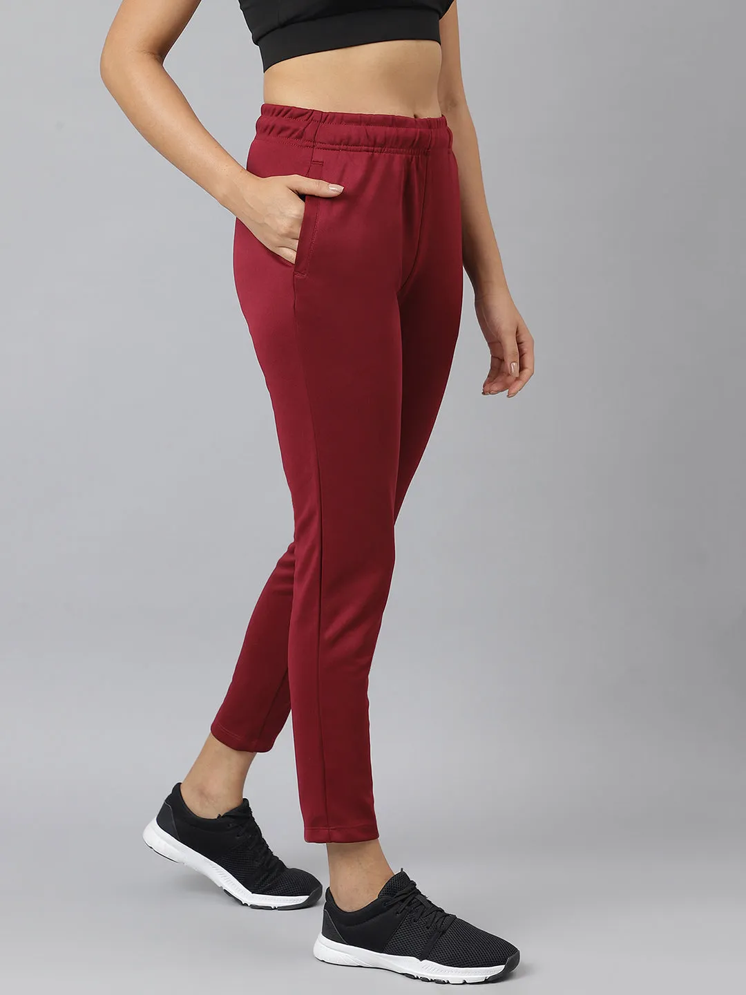 Alcis Women Red Plum Anti-Static Soft-Touch Slim-Fit Training Track Pants