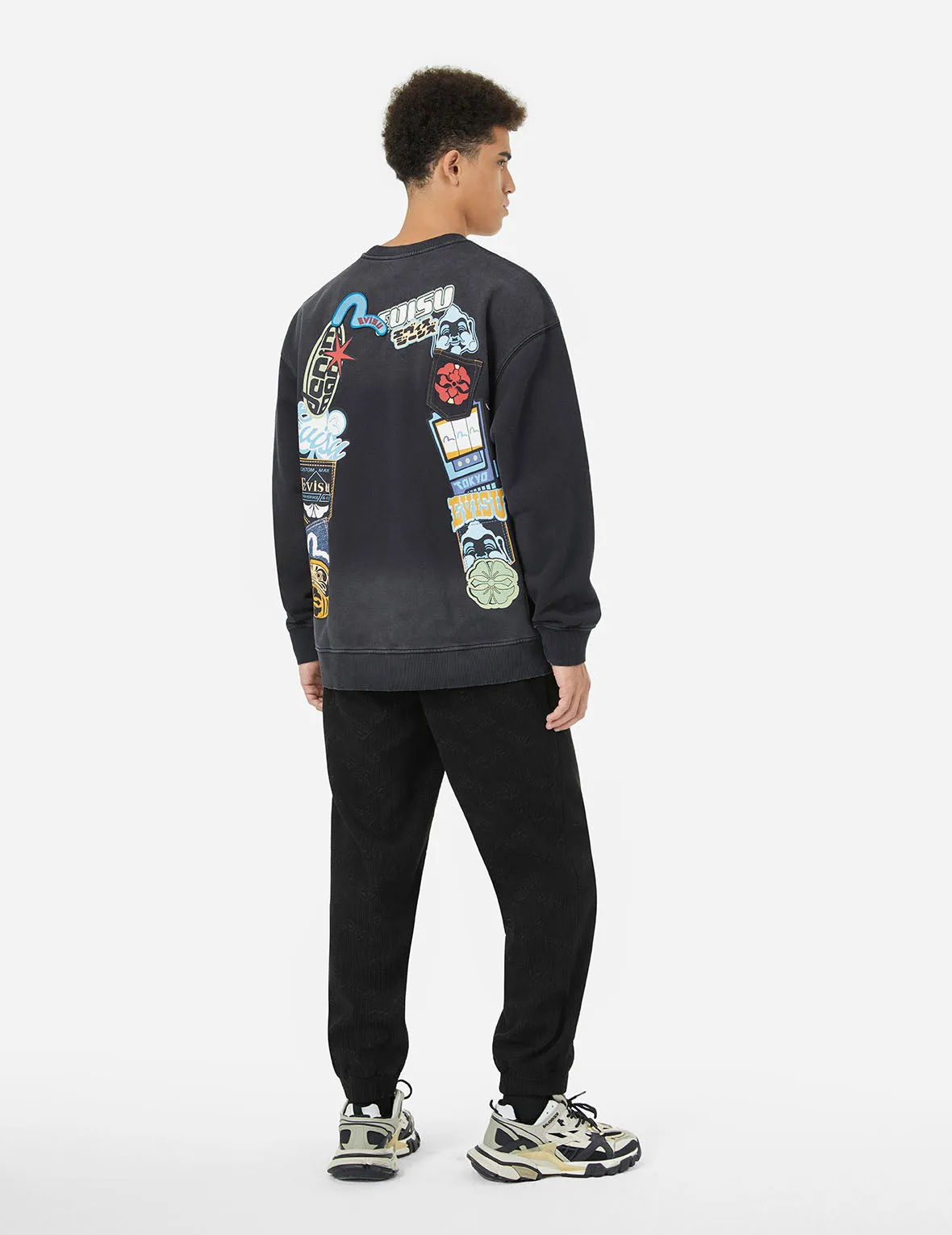 Allover Evisu Deboss Print and Seagull Embroidery Relax Fit Woven Joggers