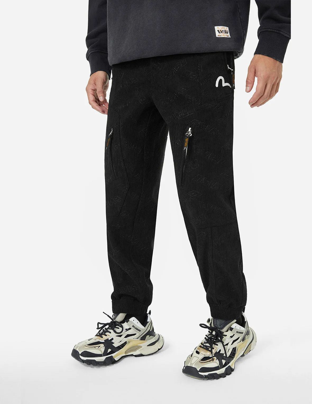 Allover Evisu Deboss Print and Seagull Embroidery Relax Fit Woven Joggers