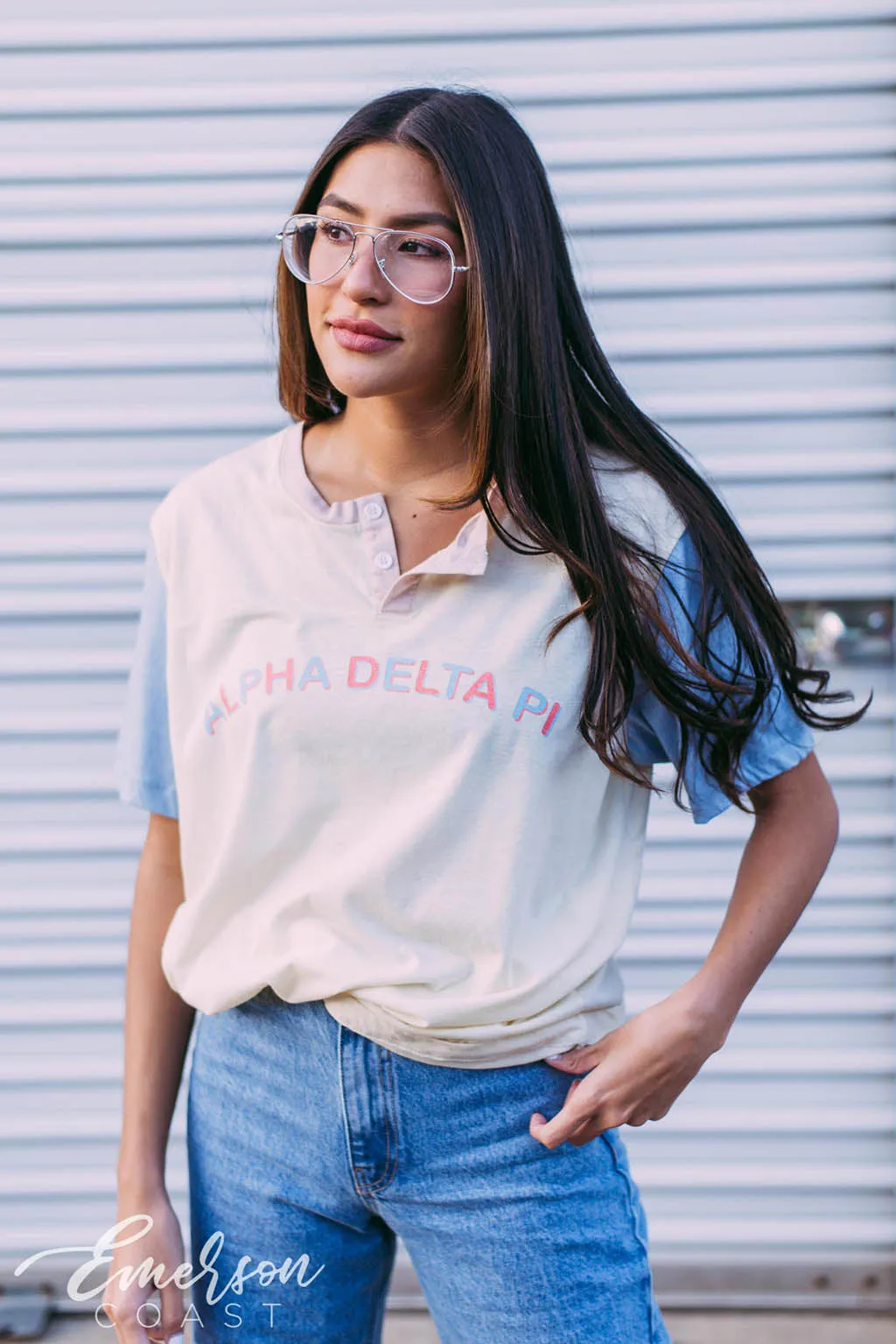 Alpha Delta Pi Retro PR Colorblock Henley