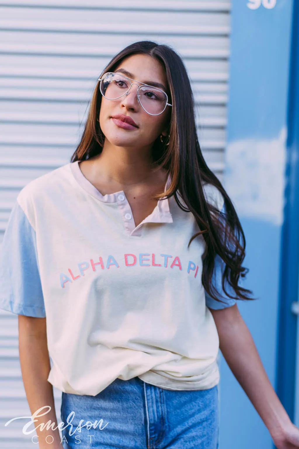 Alpha Delta Pi Retro PR Colorblock Henley