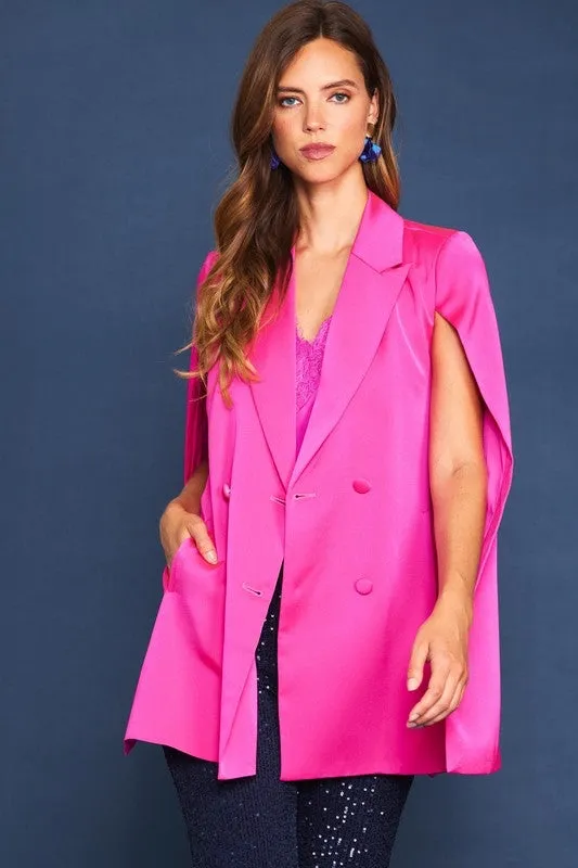 Altagracia Satin Double Breasted Cape Blazer