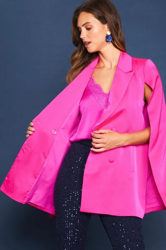 Altagracia Satin Double Breasted Cape Blazer