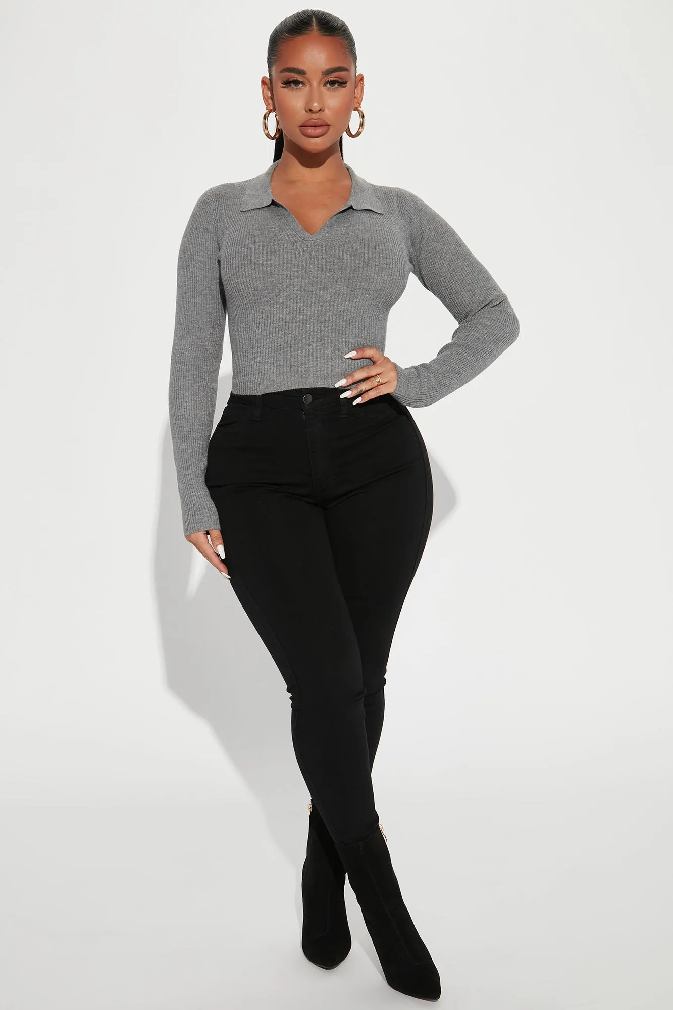 Amber Crop Sweater - Heather Grey