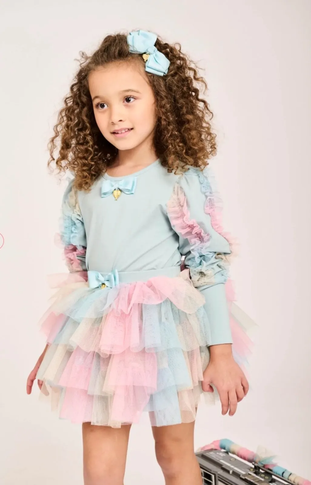 Angel's Face Girls Rainbow Skirt In Duck Egg Color