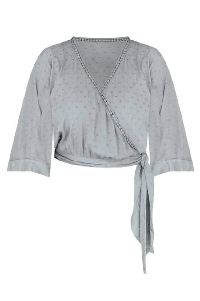 As You Wish Sage Short Sleeve Wrap Blouse