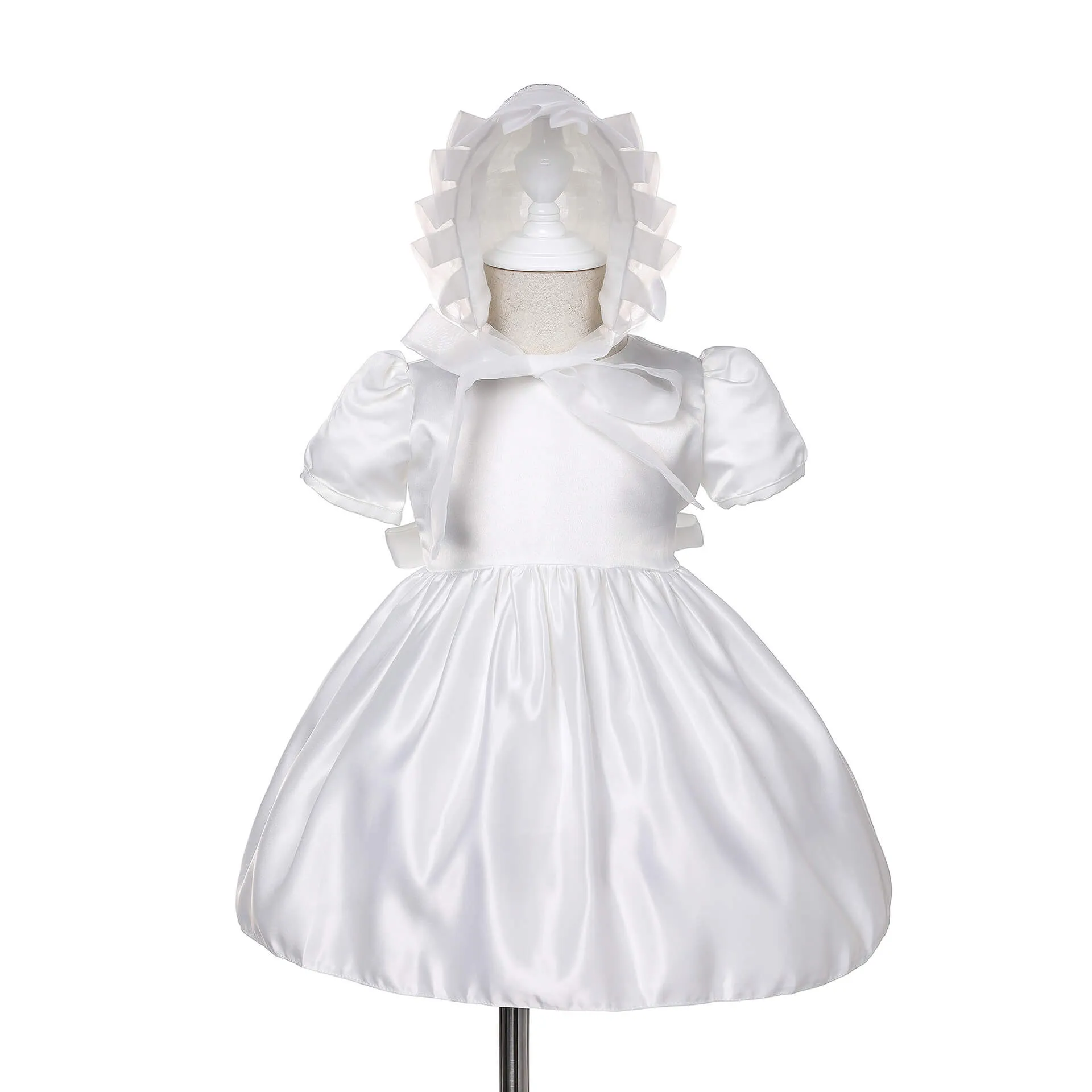 Baby Girls Christening Dress Newborn Lace Flower Embroidered Christening Gown Cape Bonnet and Headwear