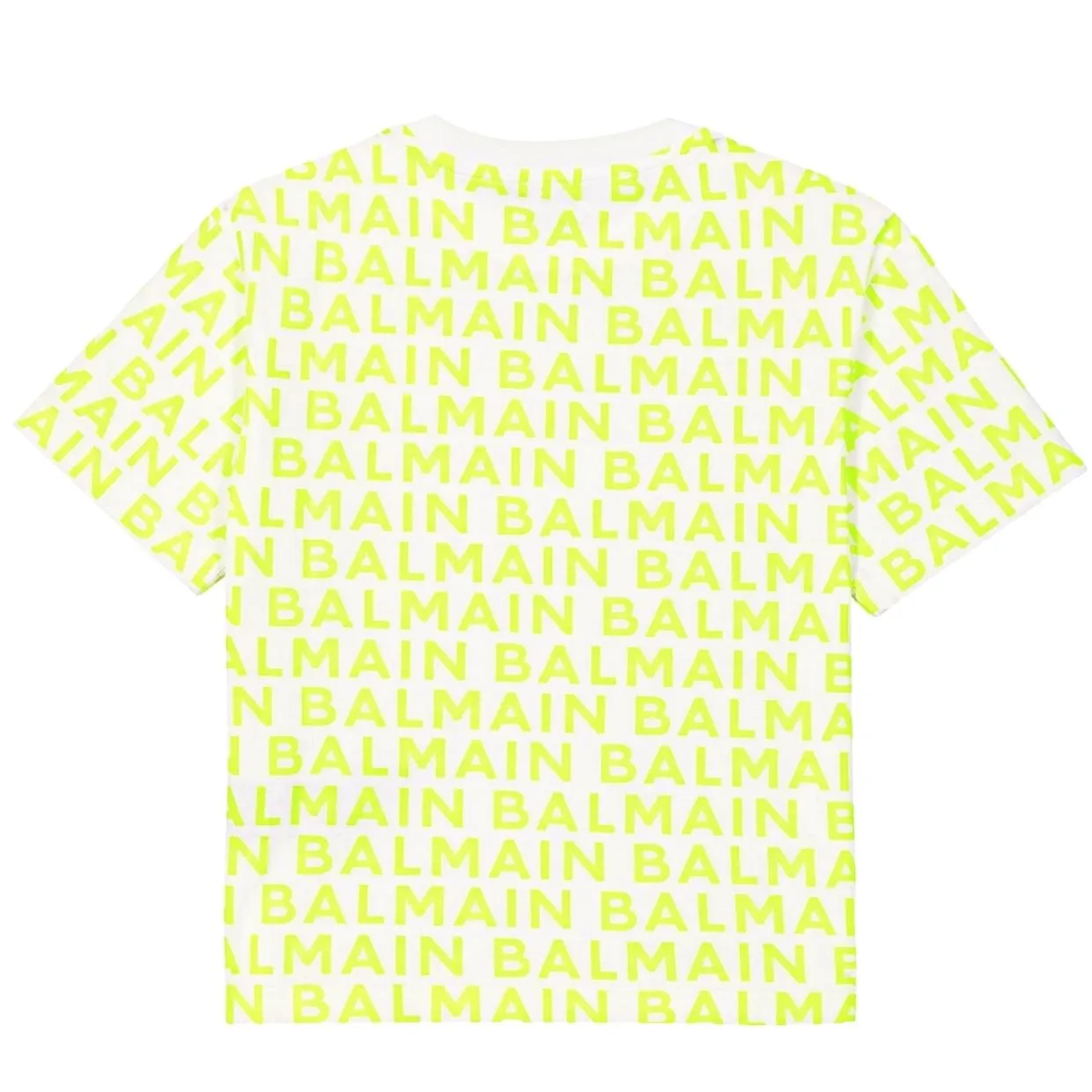 Balmain Kids All-Over Printed Logo White/Neon T-Shirt