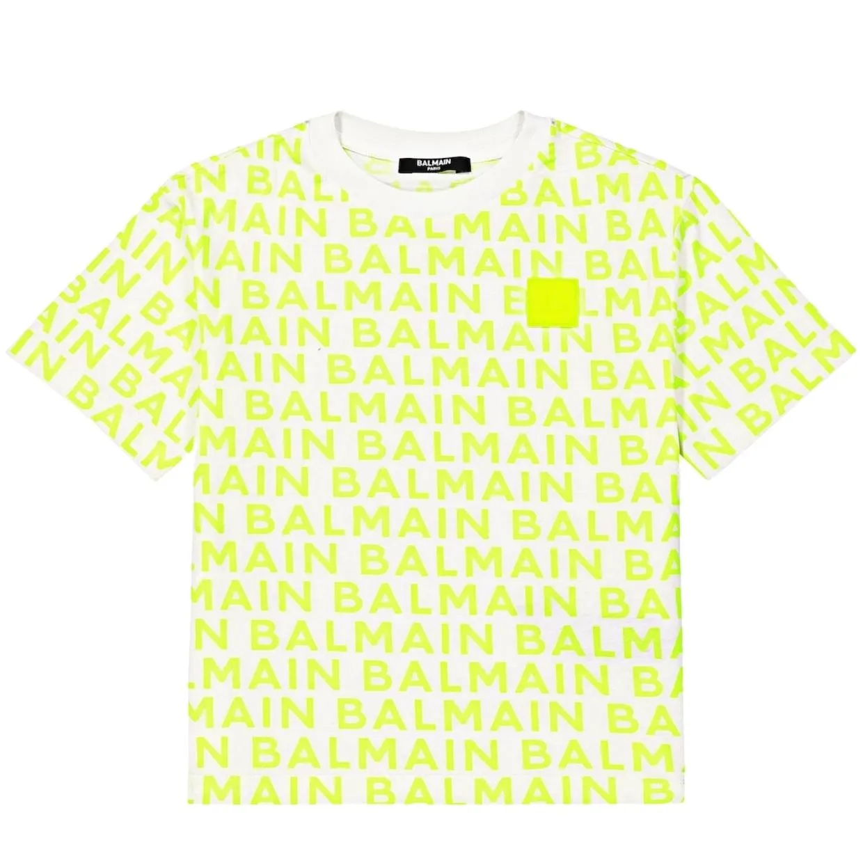 Balmain Kids All-Over Printed Logo White/Neon T-Shirt