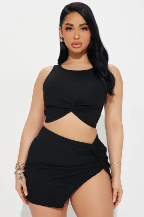 Beach Cocktail Textured Skirt Set - Black