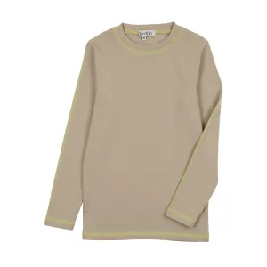 Beige & Neon Yellow Thread Full Sleeve Tee