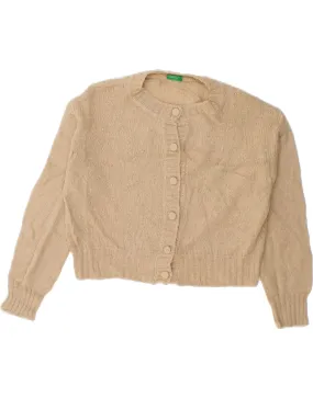 BENETTON Womens Crop Oversized Cardigan Sweater UK 10 Small Beige Acrylic