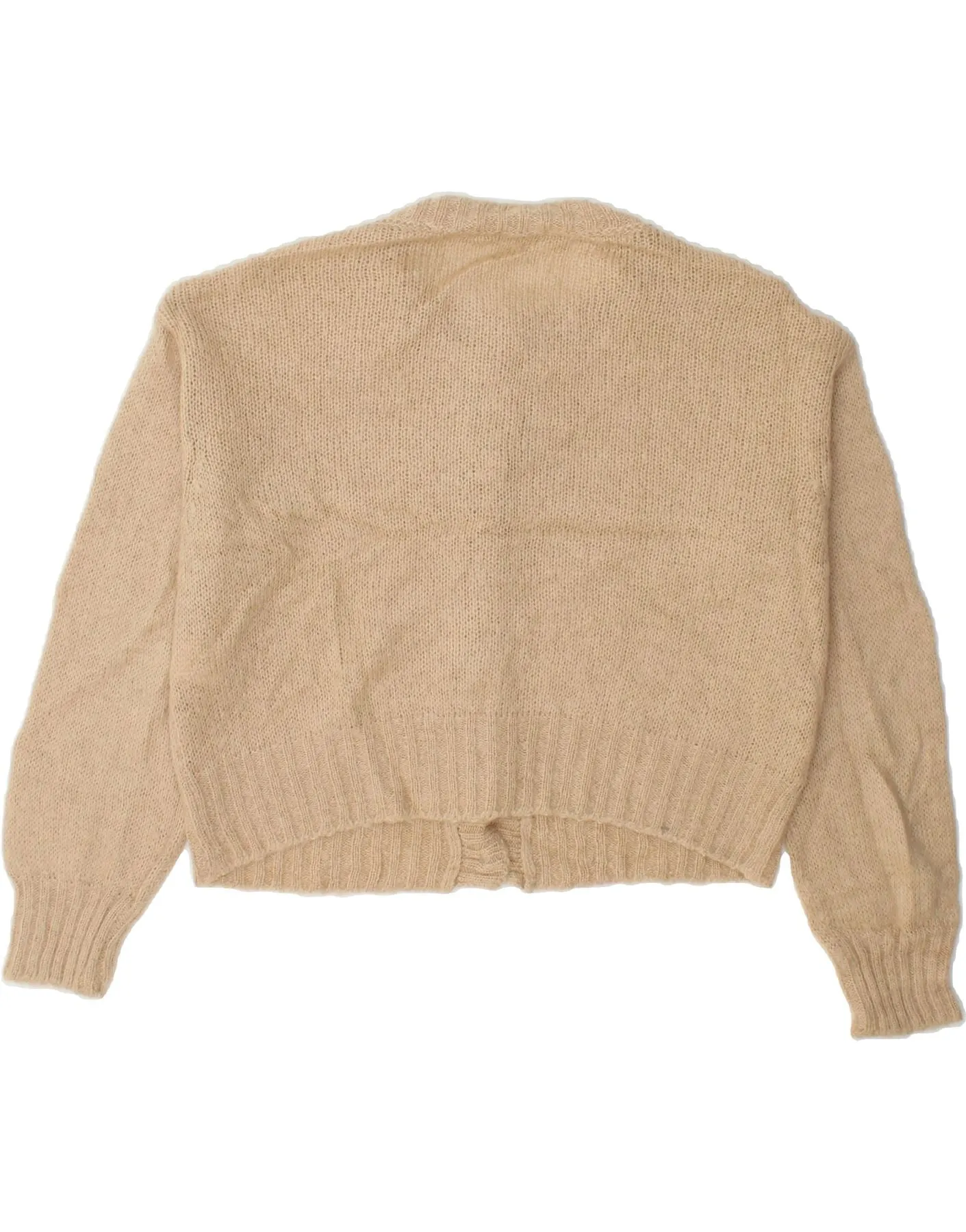 BENETTON Womens Crop Oversized Cardigan Sweater UK 10 Small Beige Acrylic