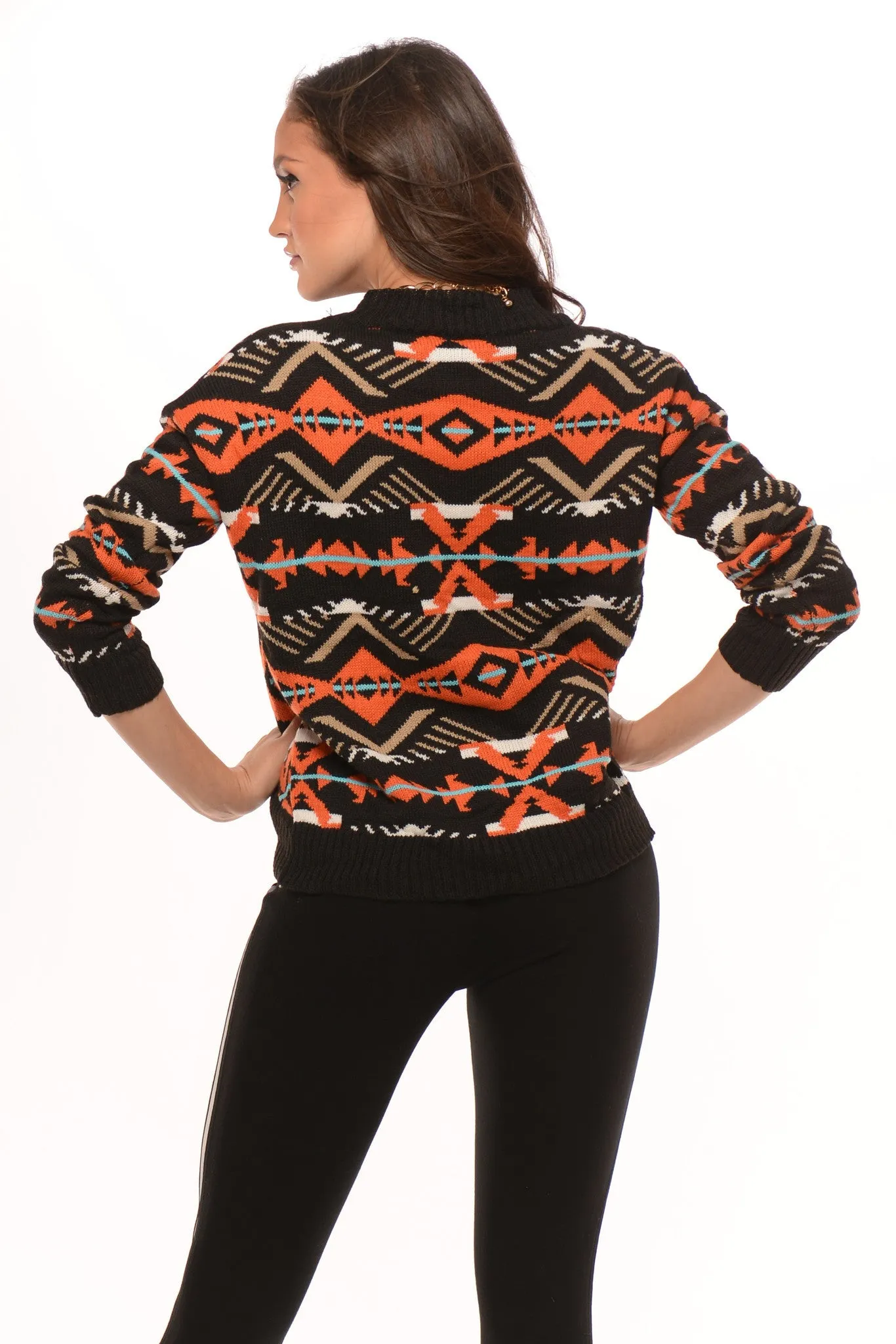 Black & Orange Aztec Print Sweater