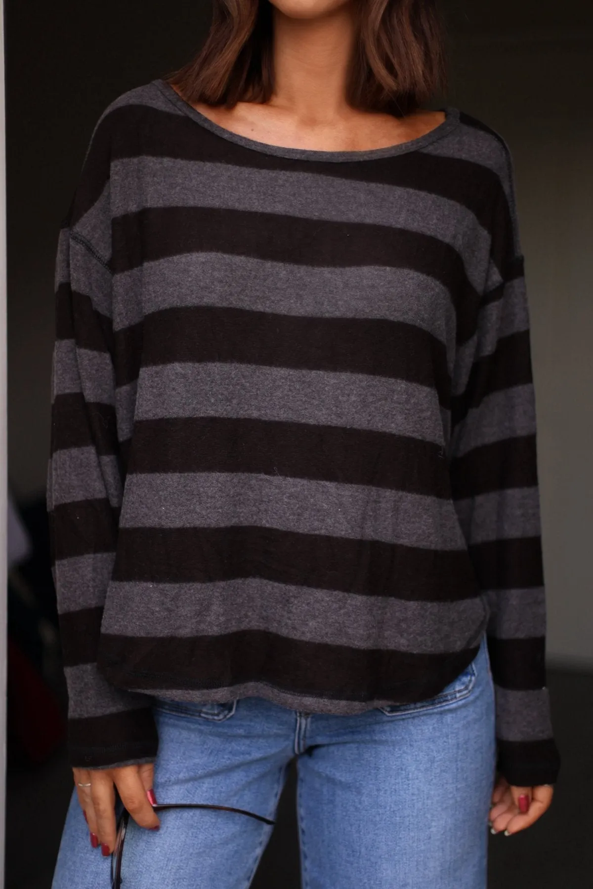 Black and Charcoal Striped Sweater