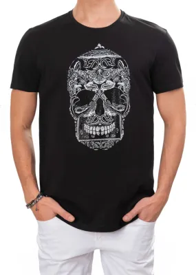 Black Bandana Skull Rhinestone Tee