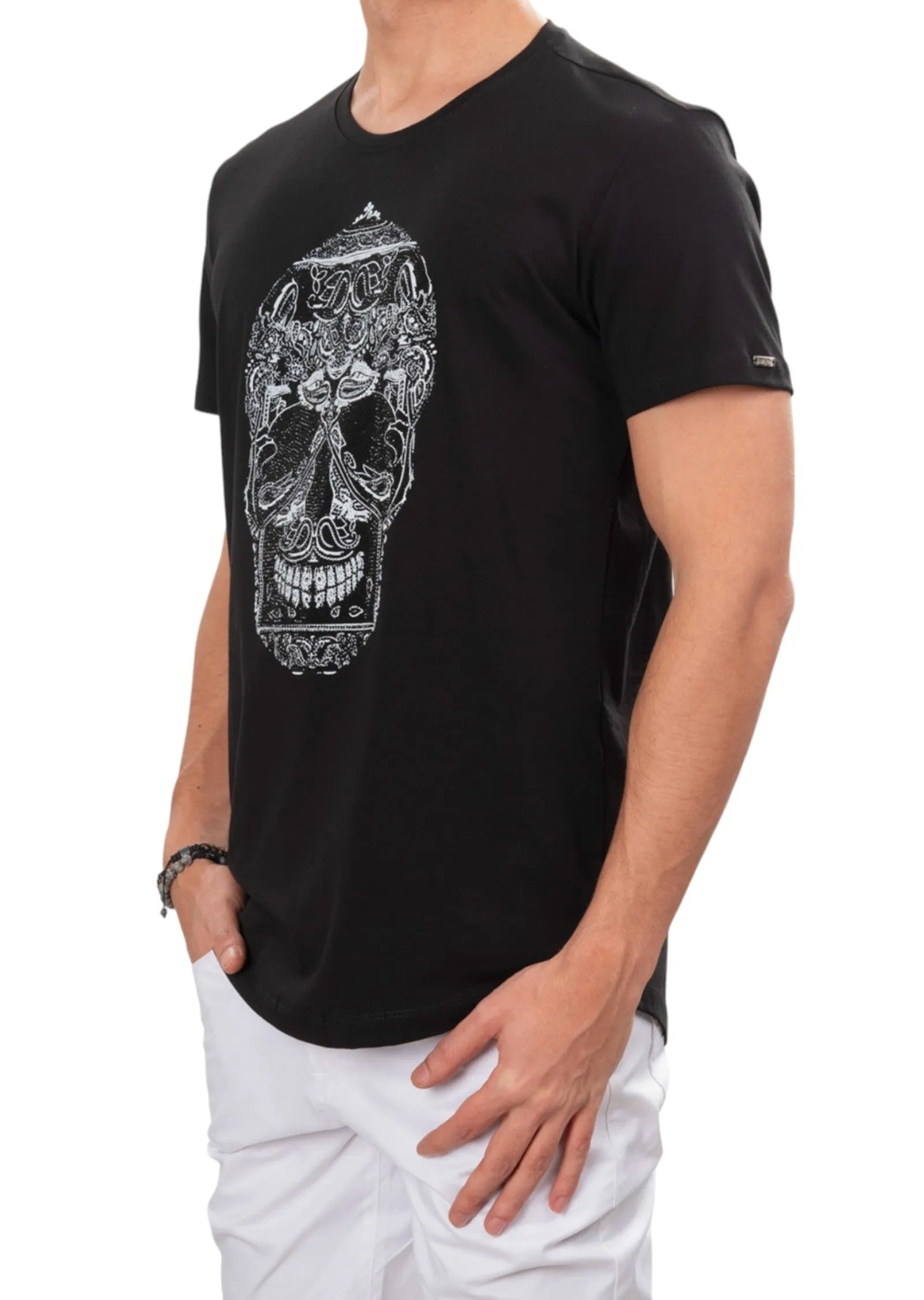 Black Bandana Skull Rhinestone Tee