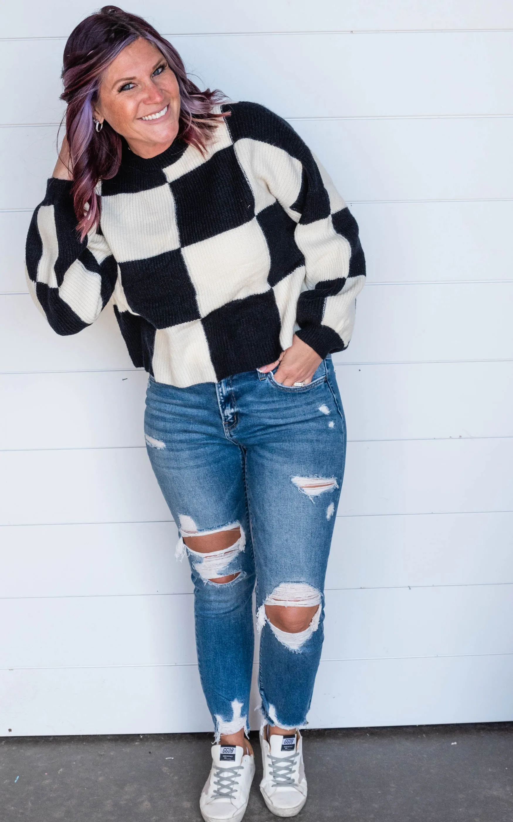 Black Checkered Oversized Sweater