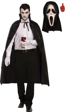 Black Dracula Cape with Collar Scream Bleeding Mask Halloween Scary Dracula Fancy Dress Costume