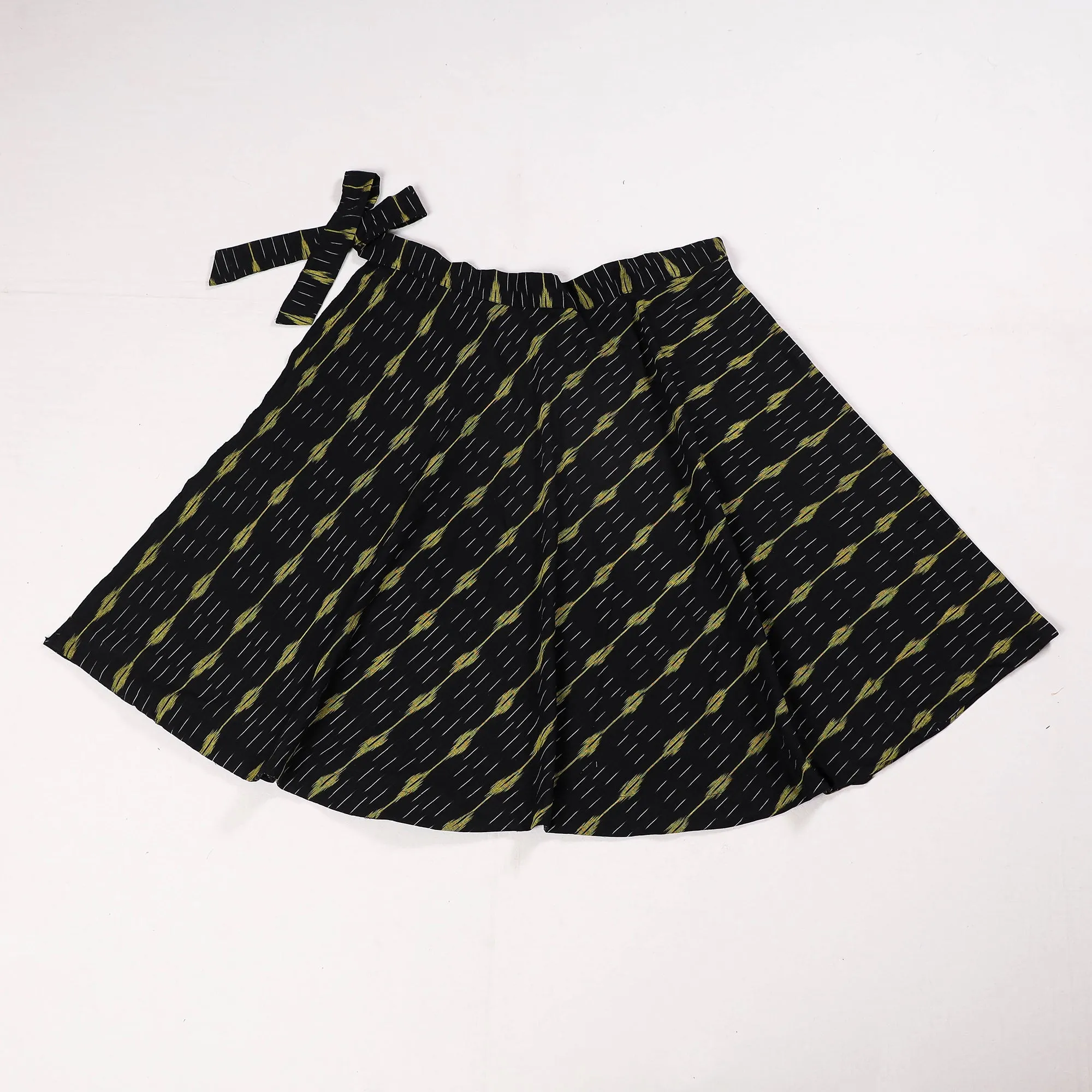 Black - Pochampally Ikat Cotton Wrap Around Skirt