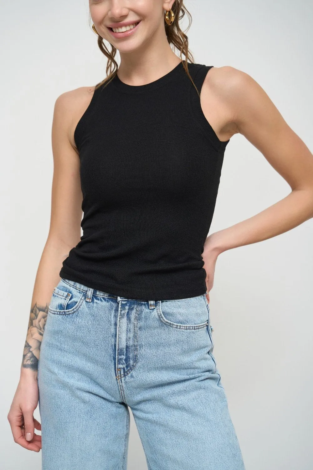 Black Sleeveless Ribbed Top