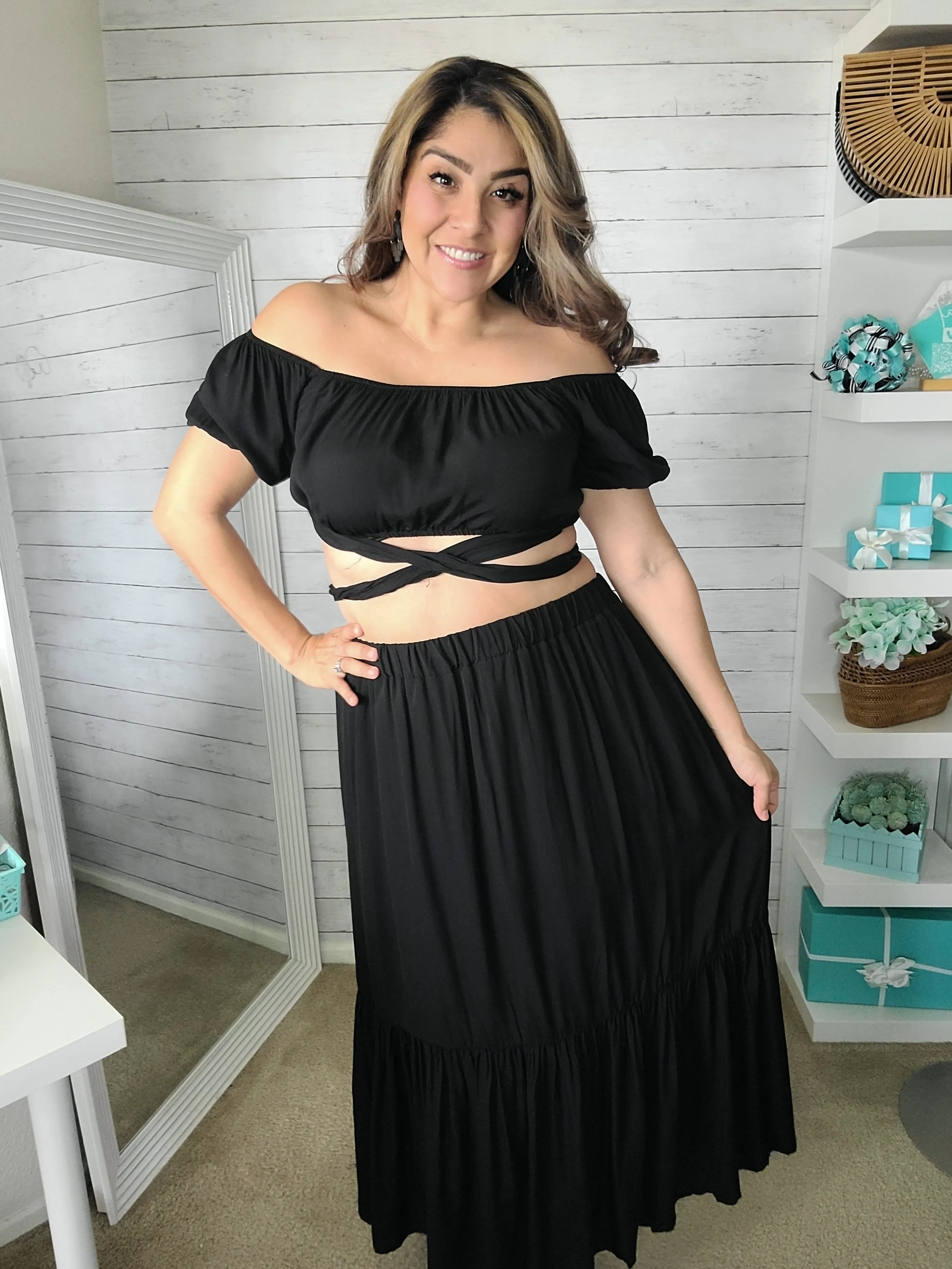 Black Top & Skirt Set