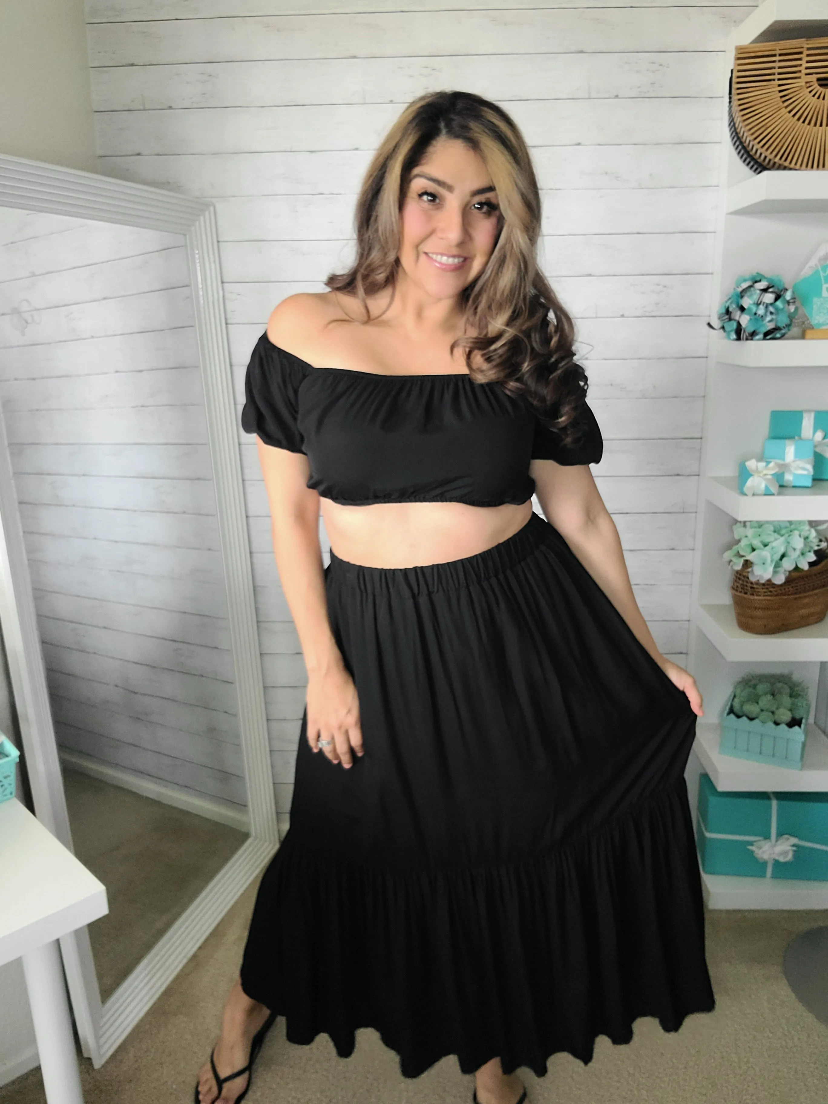 Black Top & Skirt Set