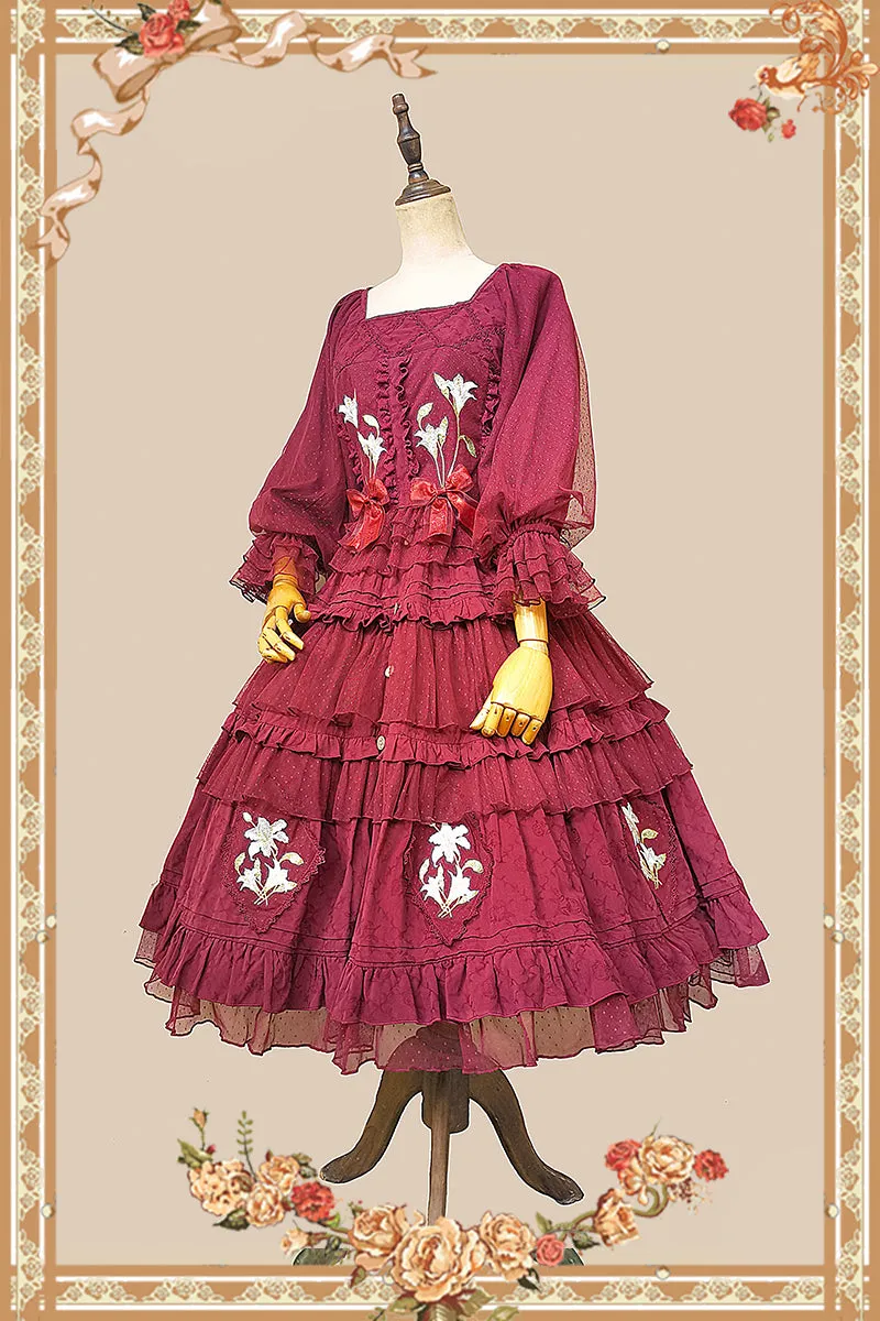 Blooming Lily ~ Country Style Cotton Lolita Top & Skirt Set by Infanta