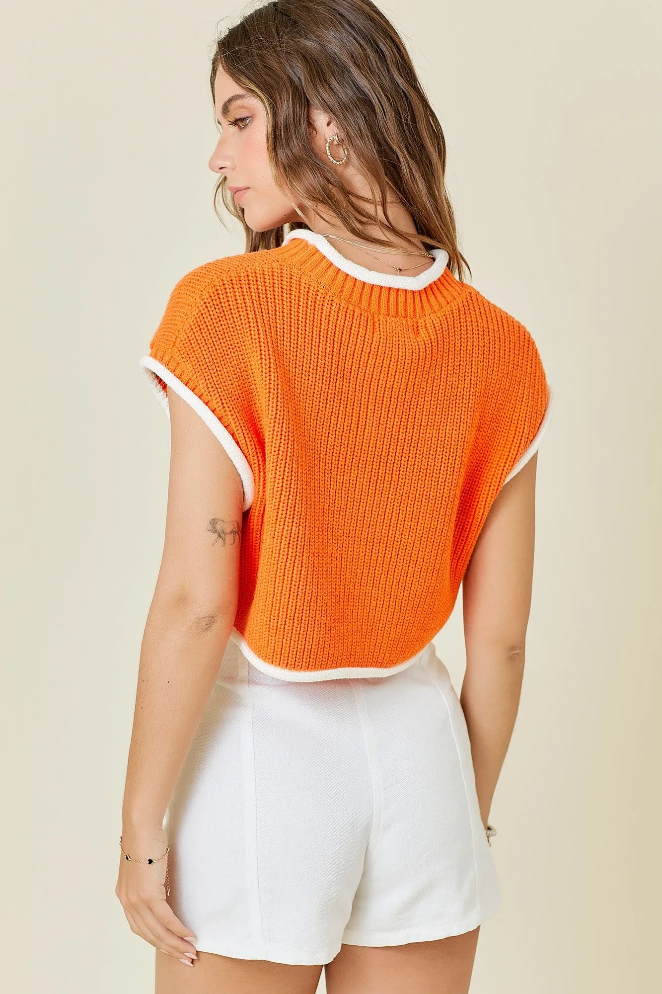 Boxy Sweater Top With Contrast Detail