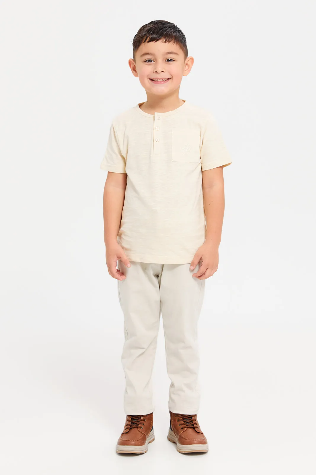 Boys Beige Jacquard T-Shirt