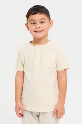 Boys Beige Jacquard T-Shirt