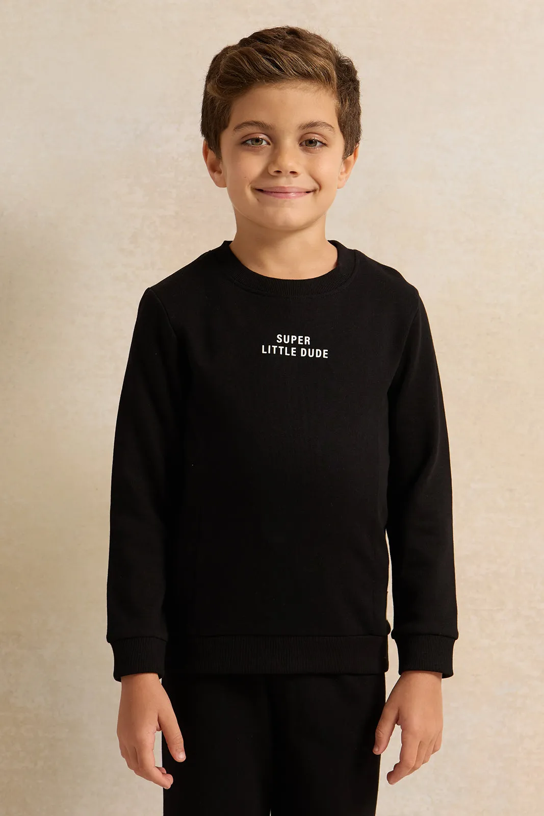 Boys Black Crew Neck Jogging Set (2 Piece)