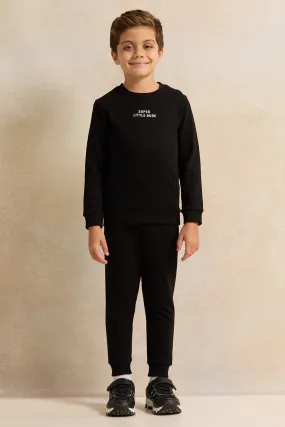 Boys Black Crew Neck Jogging Set (2 Piece)