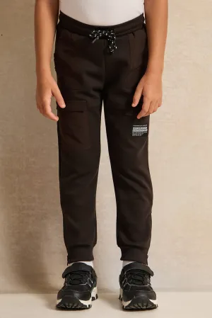 Boys Black Nylon Jog Pants