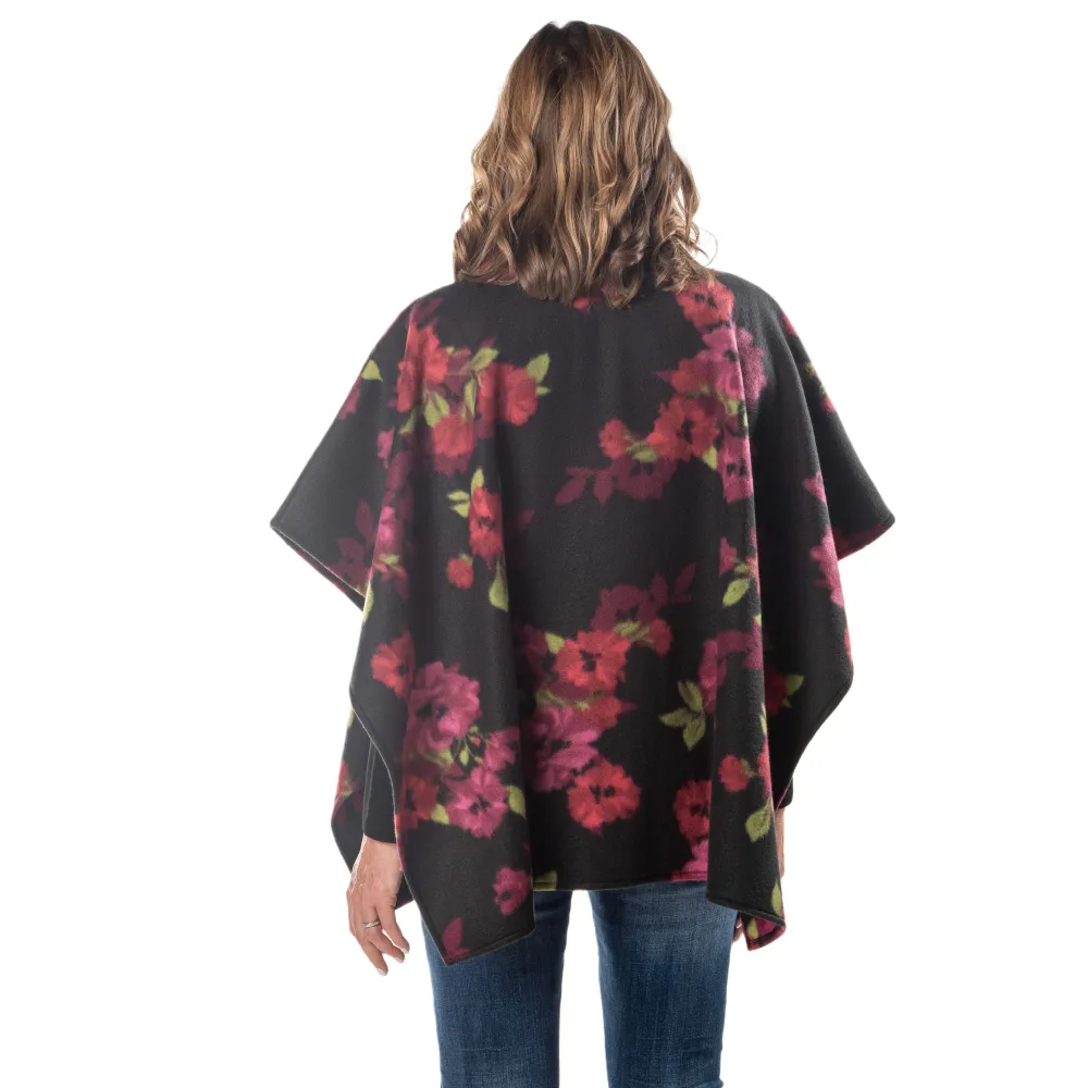 Bridget High Neck 4 Button Floral Fleece Cozy Coat Cape