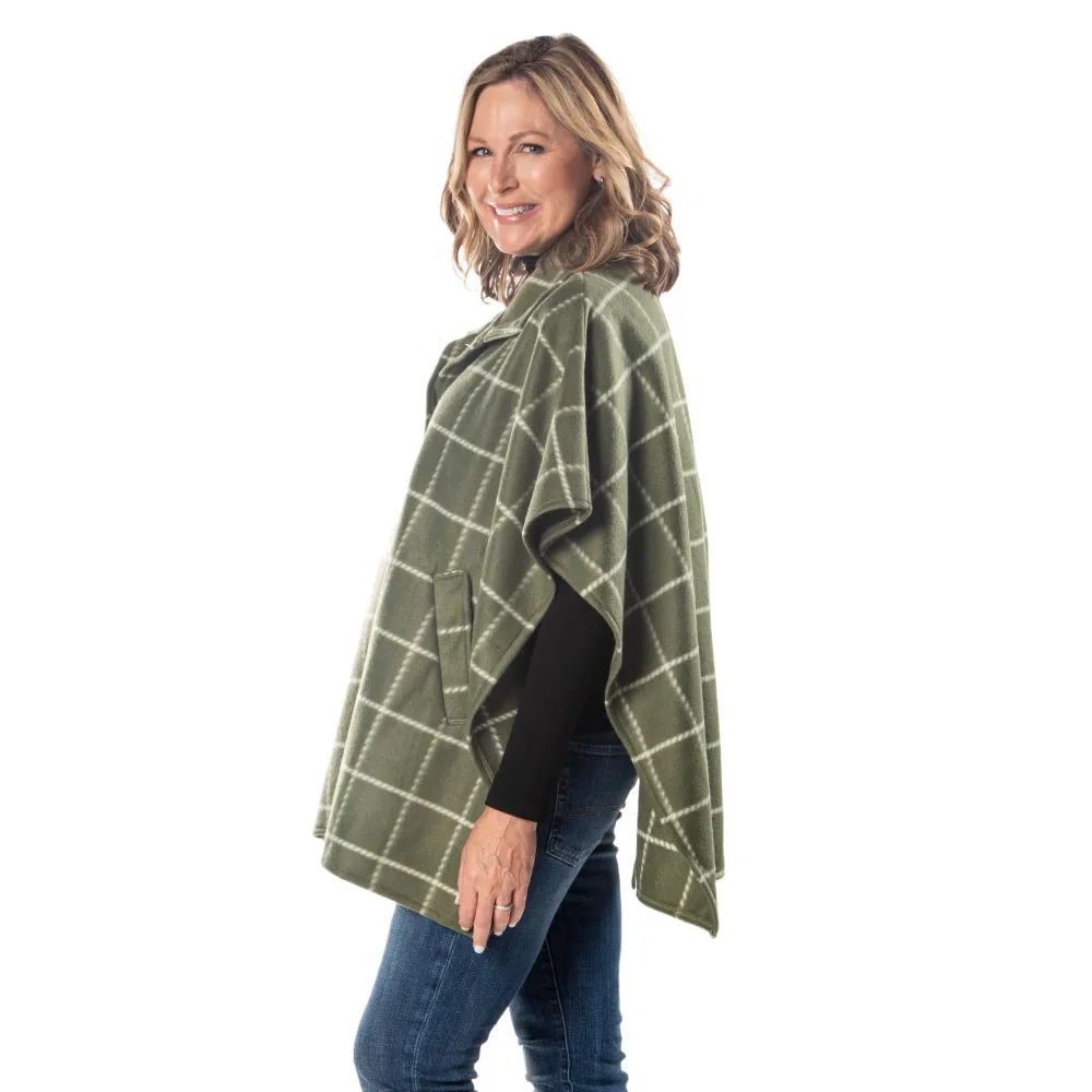 Bridget High Neck 4 Button Green Fleece Cozy Coat Cape