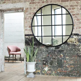 Brockby Iron Grid Windowpane Round Mirror 120cm