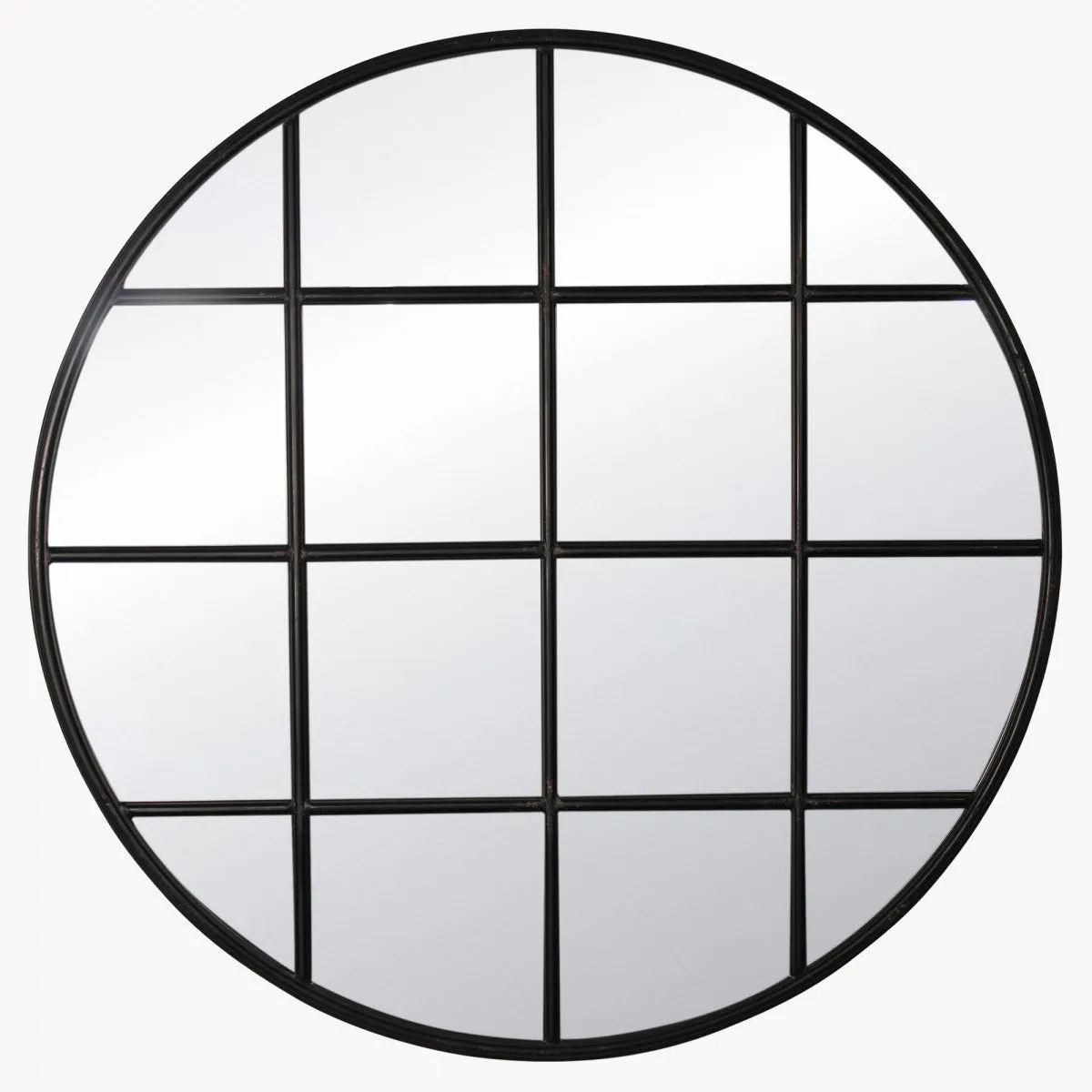 Brockby Iron Grid Windowpane Round Mirror 120cm